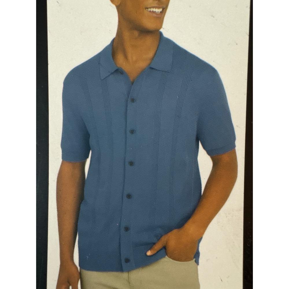 DKNY Mens Button Front Sweater Light Blue Short‎ Sleeve Polo XL DK16SR2512C